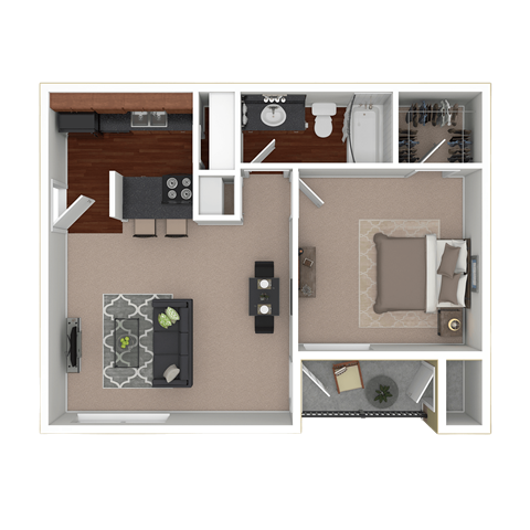 Floor plan for 1 bed, 1 bath, 550 sqft